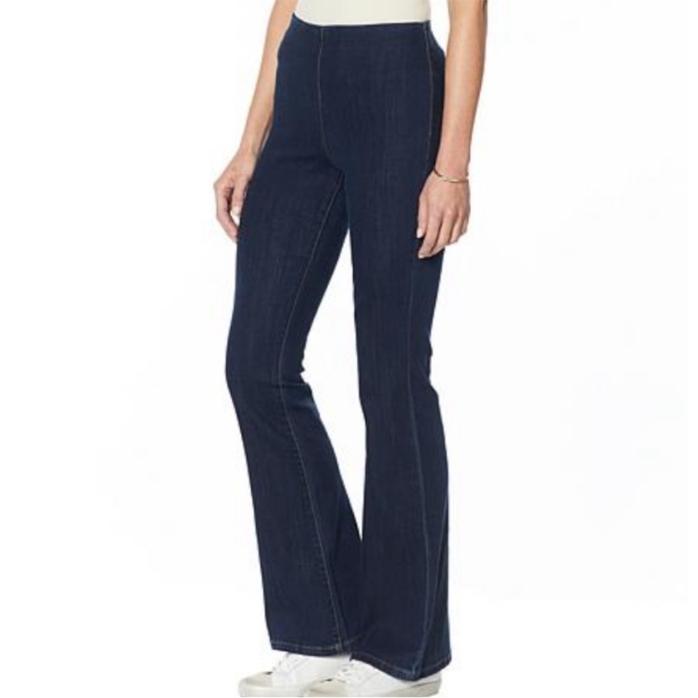 New! Skinnygirl High Rise Beverly Hills Pull-On Flare Dark Blue Jeans Size 27/4 - Picture 2 of 9